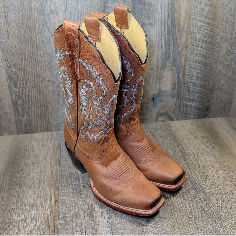 Nocona Boots Cowgirl Womens 6.5B Bluebonnet Embroidered Square Western Rodeo Y2K